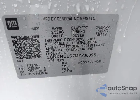 2021 GMC Acadia Awd Slt from USA, damaged, VIN 1GKKNULS7MZ206095